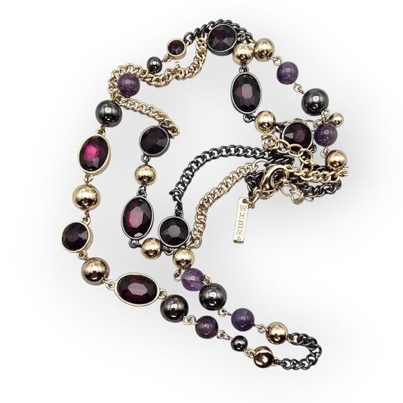 Deep Garnet & Amethyst White House Black Market Layered Beaded Chain Necklace - Picture 6 of 11
